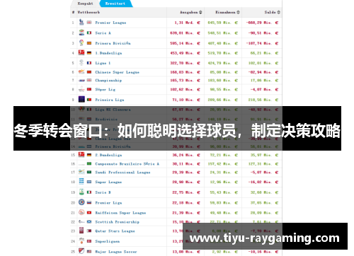冬季转会窗口：如何聪明选择球员，制定决策攻略